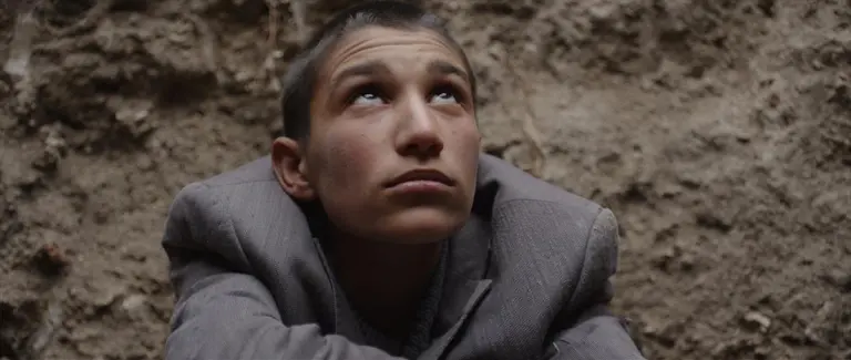 Tavşan İmparatorluğu filminden bir sahne çukara düşmüş çocuk karakter göğü izliyor