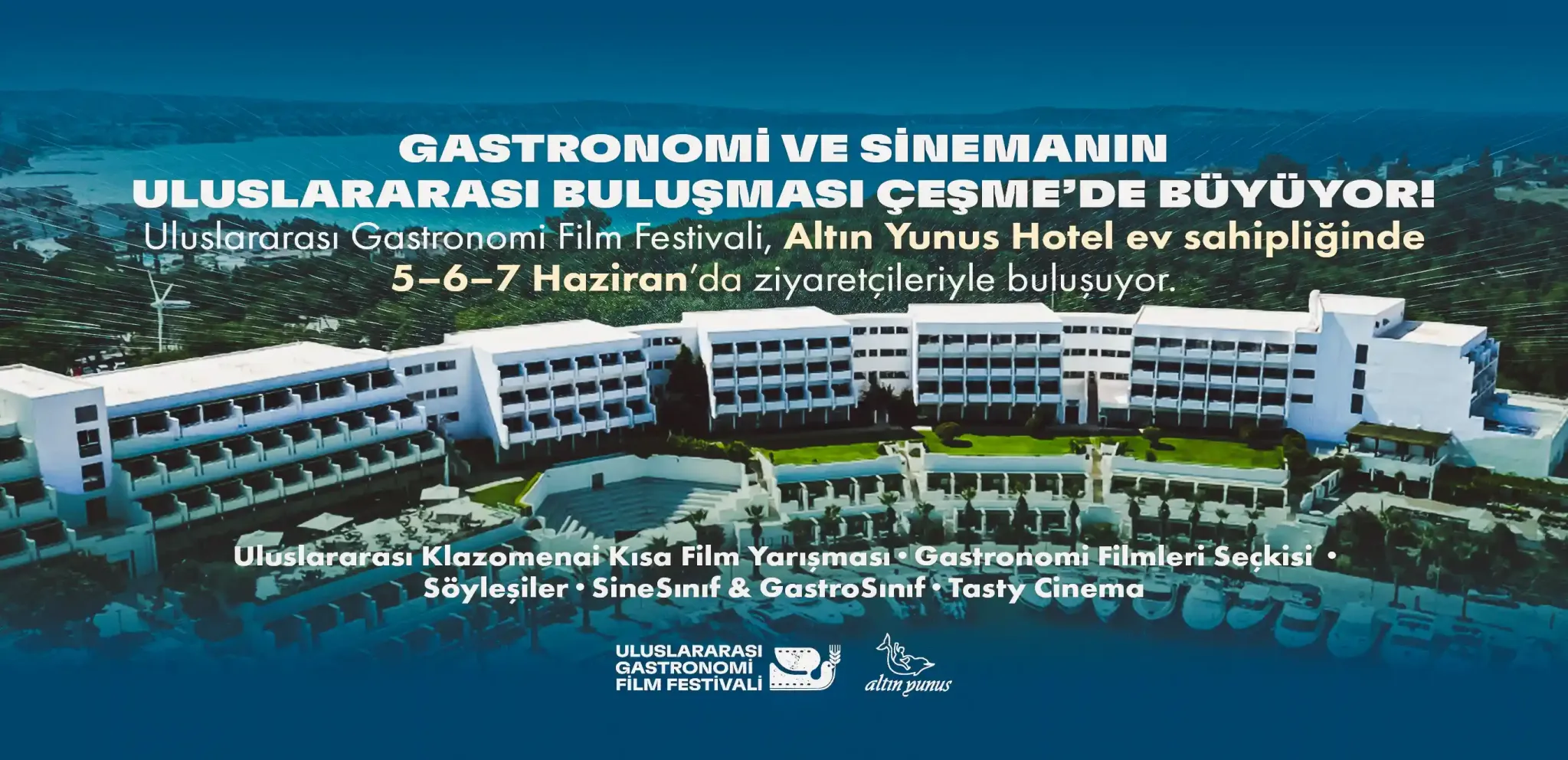 Uluslararası Gastronomi Film Festivali, 5-7 Haziran'da Çeşme'de başlıyor. Yarışma finalistleri, film gösterimleri ve özel etkinlikler posteri açıklandı.