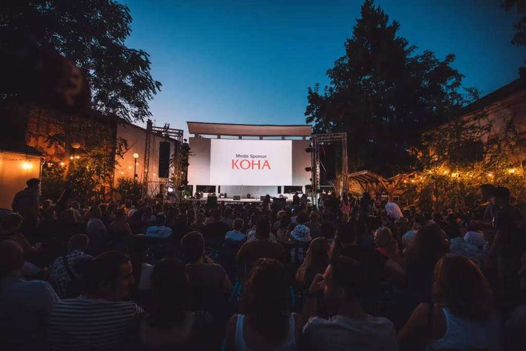 Dokufest view with viewiers crowded picture. Kosova, Prizren.
