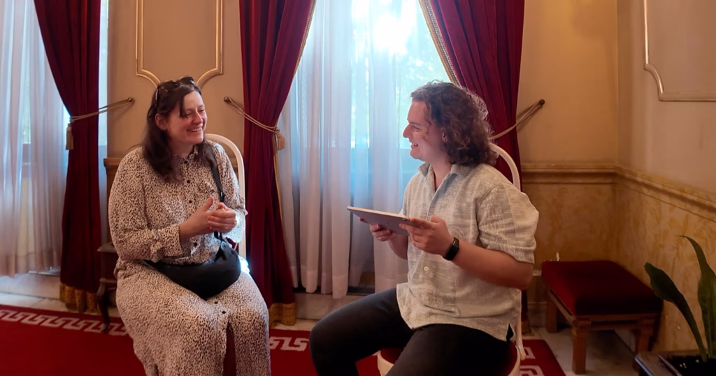Sandra Wollner during her Sinefil Atak interview about Everytime at the Sarajevo Film Festival with Fatih Tuncay.